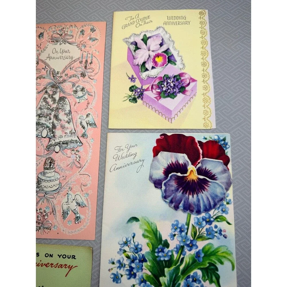 10 Vintage Kitsch Cute Anniversary Greeting Cards 1954 Mid-Century Ephemera